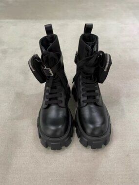 Prada Platform Combat Boots, Size 38 / US 8, Black Leather
